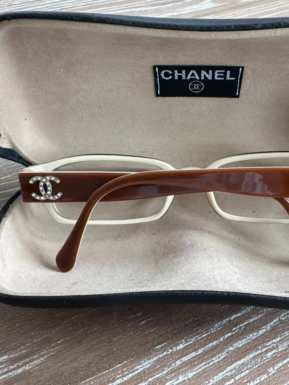 CHANEL eyewear Classic Rectangular w/ Rhinestone CC logo and Case